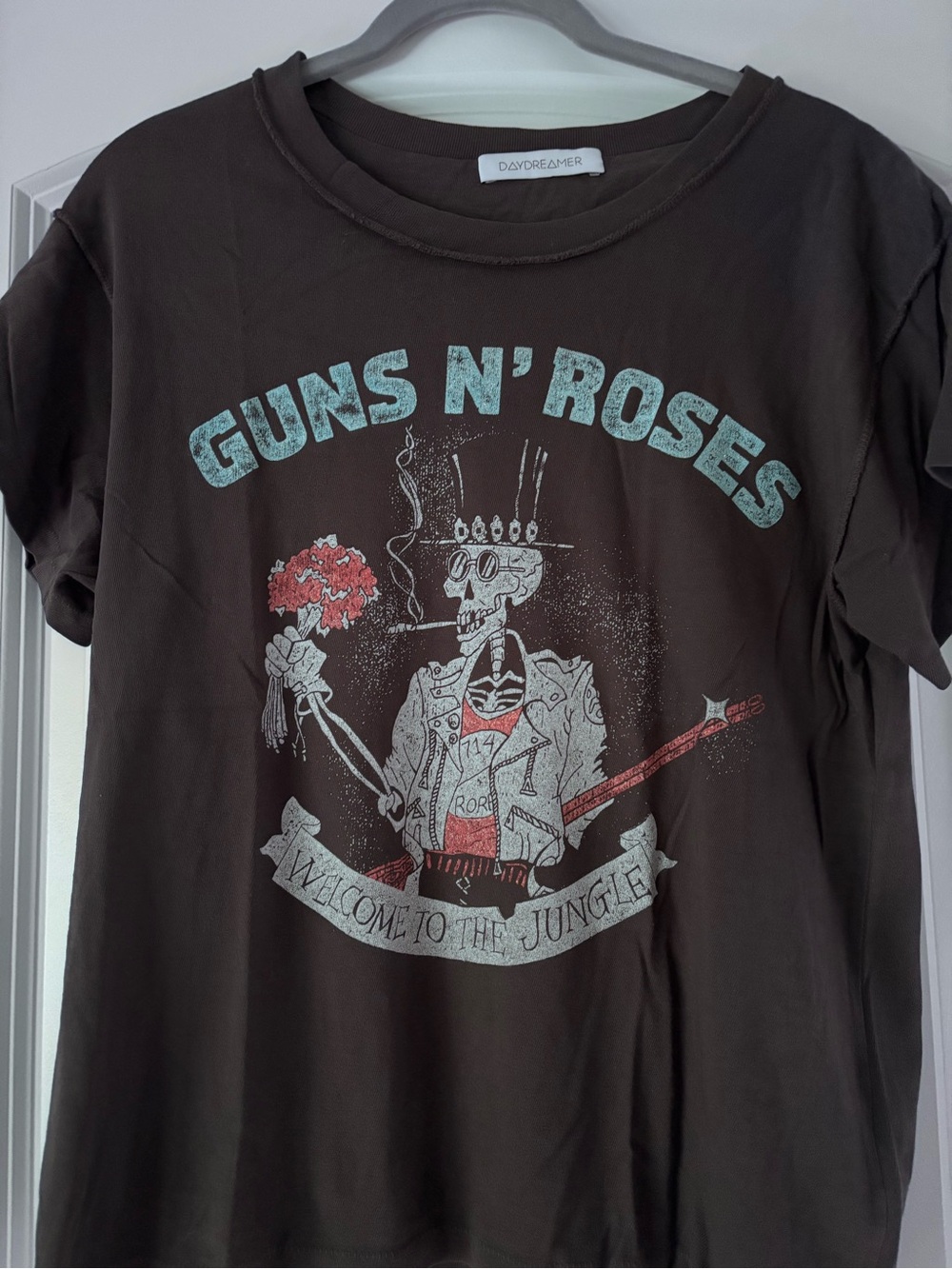 Daydreamer Brown Guns N' Roses Graphic Tee with Red & Light Blue Accents